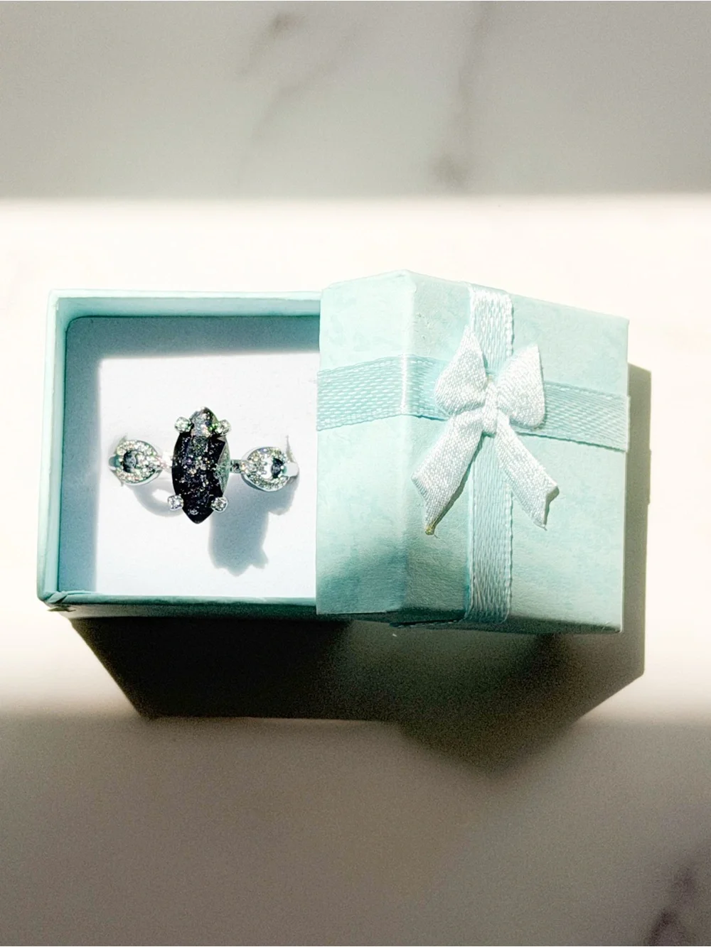 Bomb Party Symphony of 3 Lab-Created Ice Crystal Ring Rhodium Plated Size 10